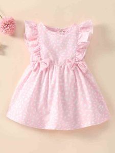 Baby Allover Print Bow Side Ruffle Trim Dress SHE