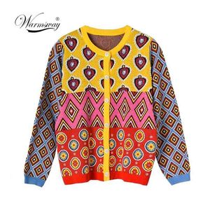 Marca Designer Mulheres Cardigan Contraste Geométrico Coração Geométrico Único Pescoço Redondo Pessoa Aberto C-107 210914