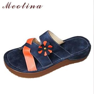 Meotina Skor Kvinnor Platform Wedge Heels Tofflor Blomma Rund Toe Mid Heel Ladies Slides Sommar Sandaler Kvinna Orange Storlek 43 210608