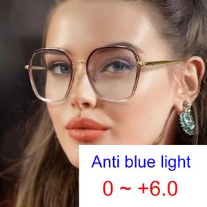 Zonnebril Oversized Gradiënt Metaal Groot Frame Vierkant Anti-blauw Licht Afgewerkt Leesbril Dames Brillen Optische Brillen
