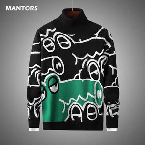 Autumn Winter Men's Slim Sweaters Fashion Cute Cartoon Pullovers Coat 2020 Knitted O-Neck Sweaters Men Clothing Long Sleeves Y0907