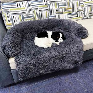 Dog Bed Sofa For Large Dogs Pet House Sofa Mat Warm Nest Beds Kennel Soft Pet Cat Puppy Cushion Long Plush Blanket Sofa Cover 210924