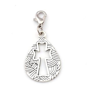 100pcs Hollow Cross Floating Lobster Clasps Charm Pendants For Jewelry Making Bracelet Necklace DIY Accessories 19.5x34.5mm A-487b