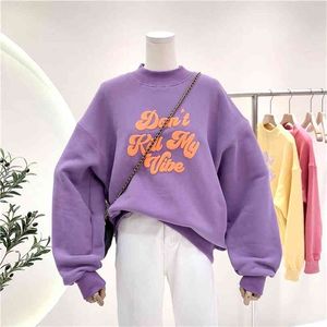 Winter Velvet Sweatshirt Women Long Sweat Shirts Female Harajuku Hoodie Streetwear Tops Print Sleeve Pullovers 210803