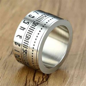 Fashion Jewelry Calendar Titanium Steel Spinner Date Time Punk Roman Numerals Rings 3 Part Rotatable G1125