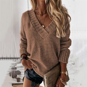 Casual Pullover Pullover Frauen V-ausschnitt Stricken Pullover Herbst Elegante Solide Strickwaren Mode Lange Ärmeln Dünne Jumper Pull Femme