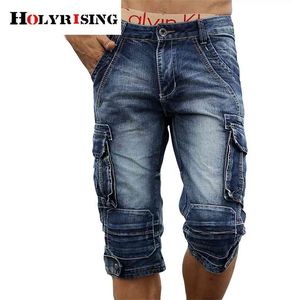 men cargo Jean pants Casual bermuda homme male fashion Washed denim pant jeans shorts Big Pocket Cropped Male 150302 210716
