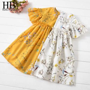 HE Hello Enjoy Abbigliamento per bambini Neonate Abito estivo per adolescenti Casual Flare Sleeve Increspato Stampa floreale Infantil Abiti da principessa Q0716