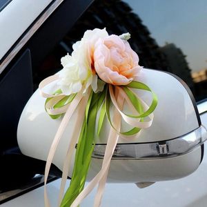 Decoratieve bloemen kransen handvat bloem verfraaiing korte streamer verse sen bruiloft auto spiegel decoratie deur kunstmatige voor partij