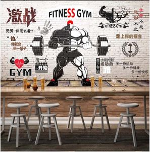 Papel de parede personalizado Foto 3d Ginásio Murais Papel de parede Nostalgic Retro Esportes Clube de Fitness Weightlifting Wall Papéis de Parede Decoração