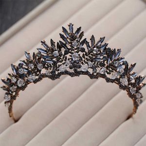 Barok Bronz Siyah Kırmızı Kristal Boncuk Gelin Tiaras Diadem Pageant Taç Gelin Kafa Için Düğün Saç Aksesuarları 210616