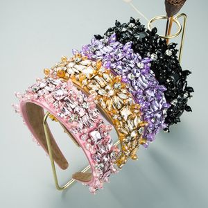 2021バロックヴィンテージピンクイエローブラックパープルヘッドバンド女性宝石装飾ヘアバンドティアラヘアアクセサリー