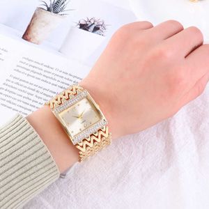 Drop Selling Square Armbandsur för Kvinnor Rostfritt Stål Guld Kvinna Diamond Watch 210616