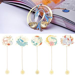 Bookmark Chinese Style Retro Bookmarks Group Fan Shape Metal Book Markers Teacher Gifts Office School Stationery Animal Supplies