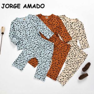 Frühling Baby Pyjamas Sets Leopard Langarm Mädchen Jungen Home Anzüge Schlaf Schwören Kinder Kleidung E20537 210610