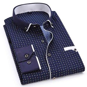 Modeutskrift Casual Men Långärmad Knappskjorta Stitching Pocket Design Tyg Mjuk Bekväm för klänning Slim Fit 4XL 8XL 210721