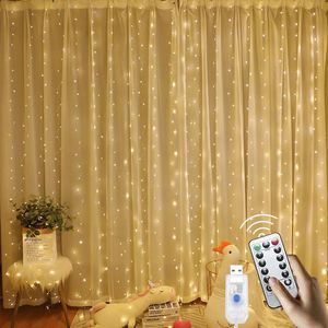 夜のライトLED文字列クリスマスの装飾リモートコントロールUSBの結婚式ガーランドカーテン3Mランプの寝室電球屋外妖精