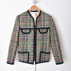 2022 mola mangas compridas redondo decote redondo jaqueta verde estilo francês tweed tweed painel contraste aparar jackets curtos curtos outwear casacos 20s273276