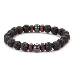 8mm natural lava rock beads fios charme pulseiras de energia preta pedra elástica jóias para mulheres homens