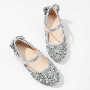 Scarpe da bambina per bambini Paillettes scintillanti Fiocco di cristallo Perle Perline Principessa Tacchi alti Scarpe da ballo per bambine Impermeabili antiscivolo 210713