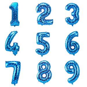 Party Decoration 32inch Blue Foil Number Balloon Hel Ballons Kids Happy Birthday Baby Boy Supplies 1st 1 2 3 4 5 6 7 8 9 10 lat