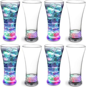 Liquid Activated LED Pilsner Glasses Light Up Beer Tumblers Glow in the dark tall cups for Party 13 oz XB1