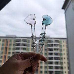 BONGS Pyrex Стеклянная труба Форма сердца 4,8 дюйма с резьбовым кольцом Высококачественный дымовой инструмент для Bong Dab Bear Bear Bearher Курение кальян