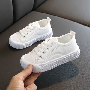 Wholesale toddler white canvas shoe resale online - Baby Child White black Sneakers Spring Leisure Lace up Kids Comfort Boy girl Canvas Shoes Toddlers Tennis G1126