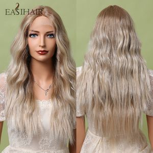 Uzun dalgalı kahverengi ombre sentetik dantel ön peruk - kadınlar için doğal saç dantel ön peruk - ısıya dayanıklı - fabrika doğrudan kalitesi