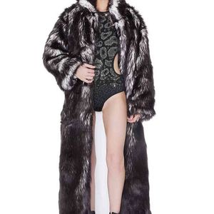 LEDコート長い毛皮の女性用ライトステージスーツジャケットの女性服211213
