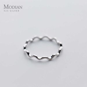 Lustroso simples onda anel para mulheres moda 925 esterlina prata coreia coreia estilo korea jóias fina menina presente 210707