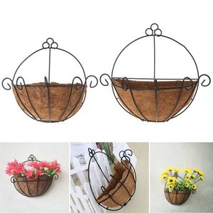 OOTDTY Classic Flowerpot Iron Coconut DIY Garden Hanging Planters Wall Baskets Pot Half Round 25cm 30cm 210615