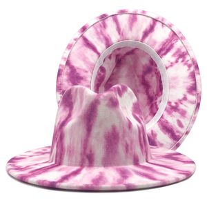 Colorful Fedora Hats Women Men Tie dye Wide Brim Hat Woman Man Jazz Panama Cap mens Formal Top caps Spring Autumn Winter Fashion wholesale 12colors