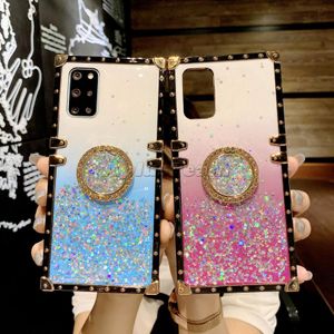 Gradient Glitter Star Telefon Case Fashion Women Square Bling Soft Silikonowe Pokrywa z pierścieniem Kickstand dla Samsung Galaxy Note 20 10 S21 S20 FE A31 A51 A71 A52 A72 5g Nowy