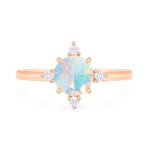 925 Sterling Sier North Star Ring in Opal Faceted Cut Natural Opal Engagement Ring for Gift
