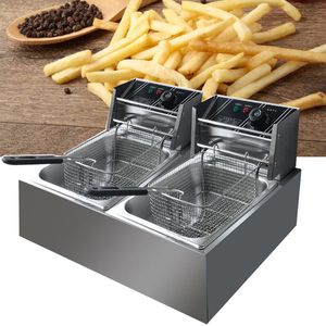 Stainless Steel Electric Deep Fryer Multifunctional Timing Fat Fryer Frying Machine Grill Fried Fish Chicken Meat Potato Chips6L 2.5kw