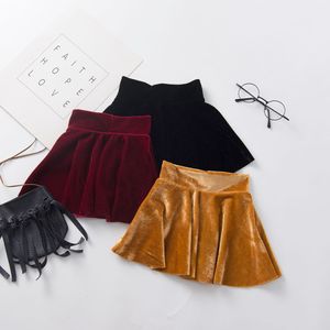 kids clothes girls Golden velvet Pleated skirts Casual high waist children Solid color skirt Spring Autumn fashion baby Clothing Z2081