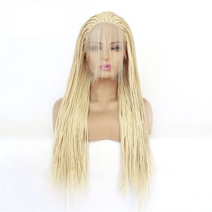 613 Blond Box Flätad Syntetisk Lace Front Wig Simulering Human Hair Lace-Frontal Braid Wigs 19715-613