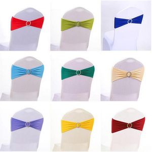 Bowknot Fasce elastiche Fibbia con anello di diamanti Fasciatura Sedie da matrimonio per hotel Decorazione posteriore Coprisedie 10 colori