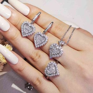 3 PCS Pack 2021 Moda Coração 925 Sterling Silver Ring Stud Colar Conjunto Para Mulheres Anniversary Presente Jóias Todo J6135