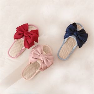Womens Home Slippers Cotton and Linen Casual Indoor Outdoor Flip Flops Women Slip On Shoes Butterfly Knot House Slippers Slides 210310