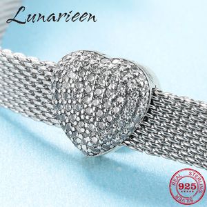 Hot 925 argento sterling in argento affascinante e brillante cz a forma di cuore a forma di perline adatto riflessione charms braccialetto per le donne gioielli facendo q0531