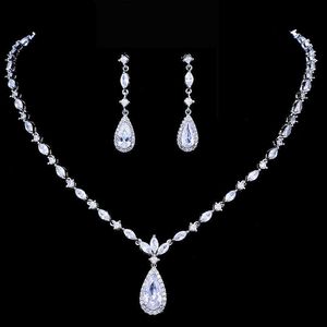 Emmaya Brand Luxury Sparkling Cubic Zirconia Crystal Zircon Flower Necklace and Earring Wedding Bridal Jewelry Sets H1022