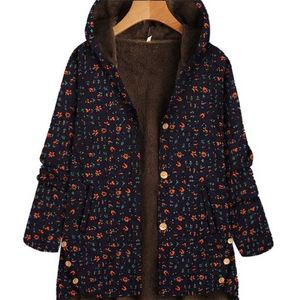 Women Coat Autumn And Winter Women's Jacket Thick Casual Loose Printing Single-breasted Irregular Hooded Coat En* 211112