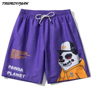 Men's Casual Short Funny Cartoon Panda Printed Summer Beach Board Shorts Oversized Pockets Quick Dry Drawstrings Shorts 210601