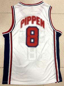 Retro College #8 Pippen USA Team Dream Basketball Forması Tüm Dikişli Beyaz Mavi Ücretsiz Kargo En Kalite
