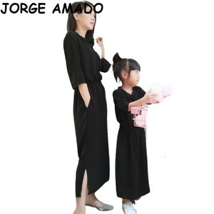 Família combinando roupas mãe e filha vestido preto manga comprida moda pai-criança roupas ym010 210610