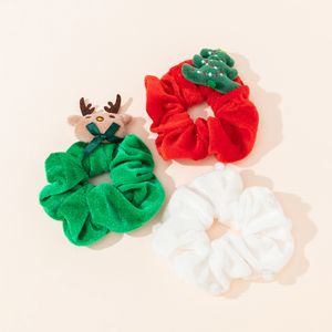 Christmas Hair Accessory Tie For Girl Woman Elastic Santa Claus Elk Hairband Ring Rope Solid Color Stretchy Scrunchy Boutique