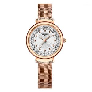 Zegarek na rękę siatkowe paski na panie z kryształami dar kobiety Rosegold Wristwatch ręce luksusowe najlepsze marki
