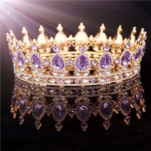 Gold Purple Queen King Bridal Crown For Women Headdress Prom Pageant Wedding Tiaras and Crowns Hair Jewelry Accessories CJ191226